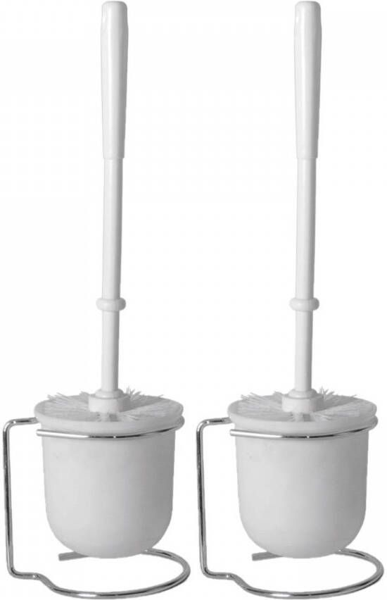 Gerimport 2x stuks wc toiletborstels met houders wit van kunststof Toiletborstels
