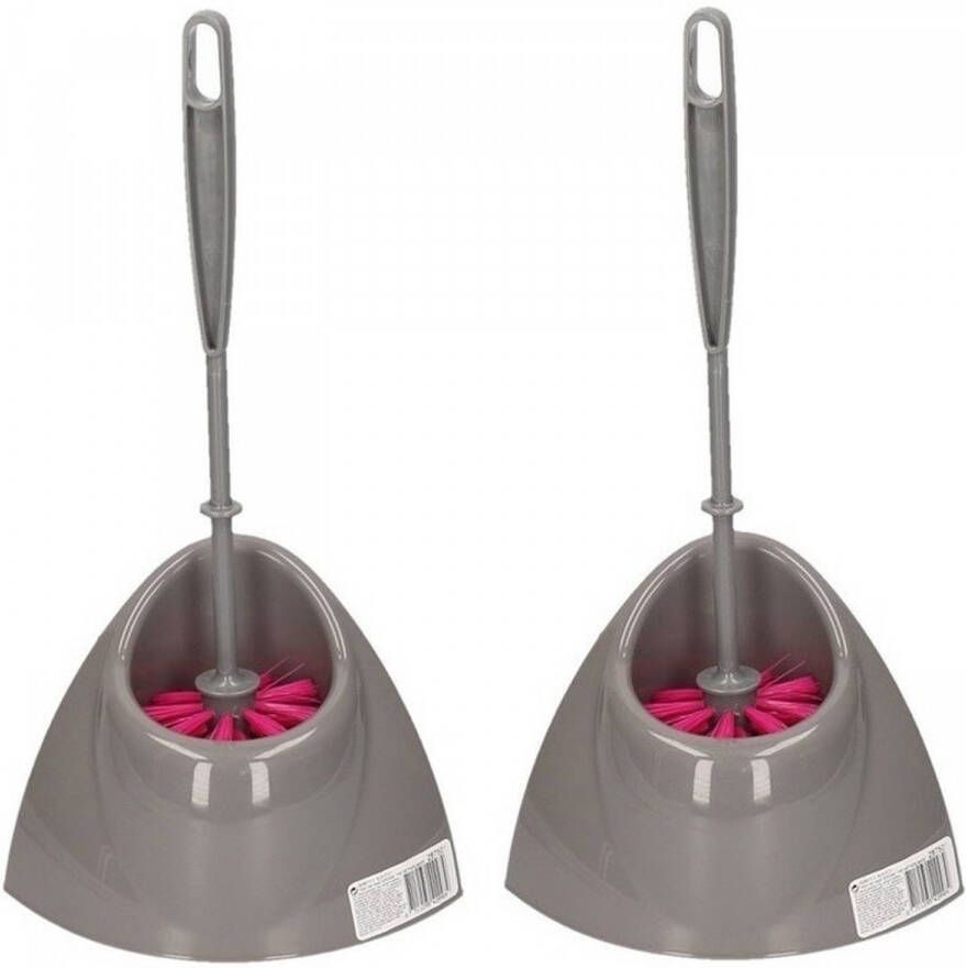 Merkloos 2x Wc-borstel met houder grijs roze 32 cm Toiletborstels