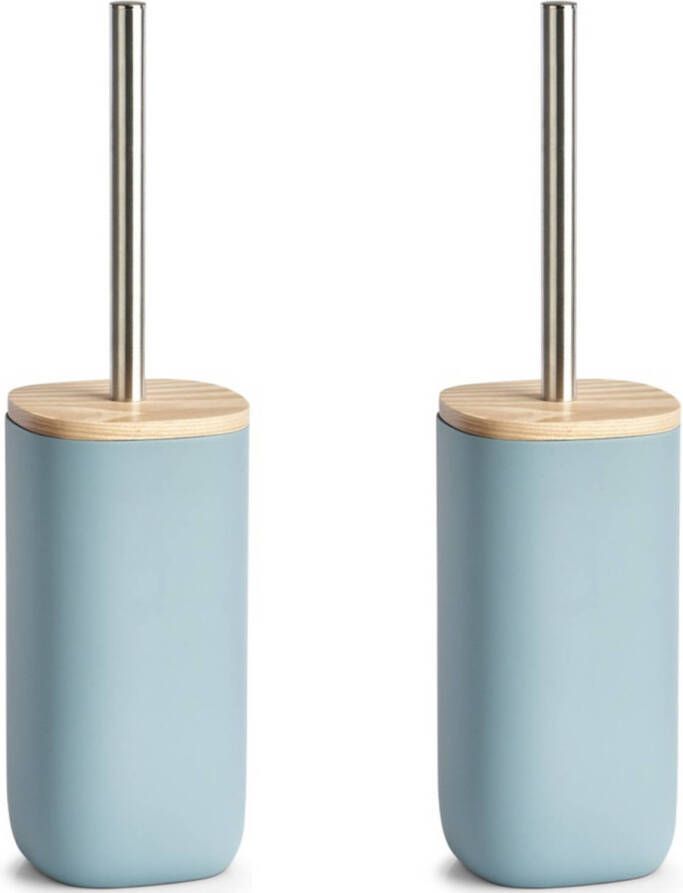 Merkloos 2x Wc-borstels met blauwe houder van polyresin 37 5 cm Toiletborstels