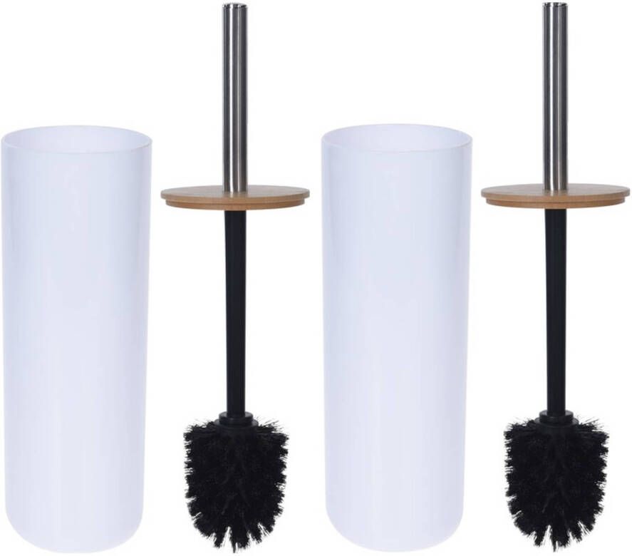 Merkloos 2x Plastic toiletborstelhouders met bamboe 26 cm Toiletborstels
