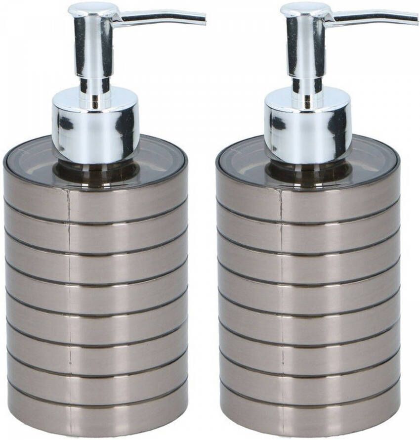Gerimport 2x Zeepdispensers met pompje 300 ml zilver Zeeppompjes