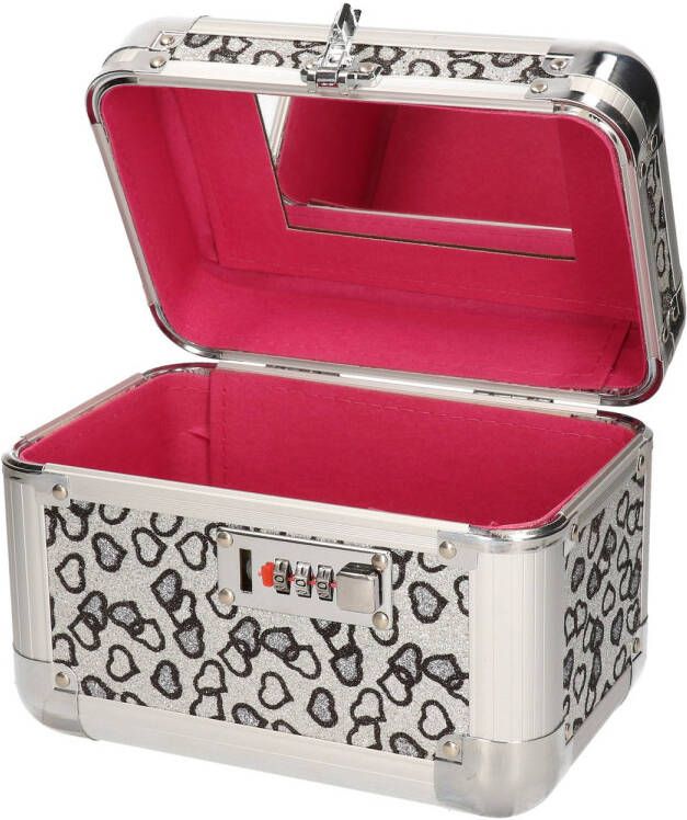 Merkloos Aluminium sieradenkist make up koffertje grijs 21 x 14 x 21 cm Make-up dozen