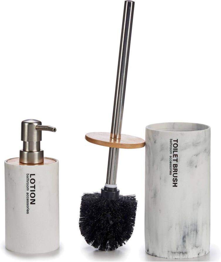 Merkloos Badkamer accessoires set 2-delig creme marmer wit Badkameraccessoireset