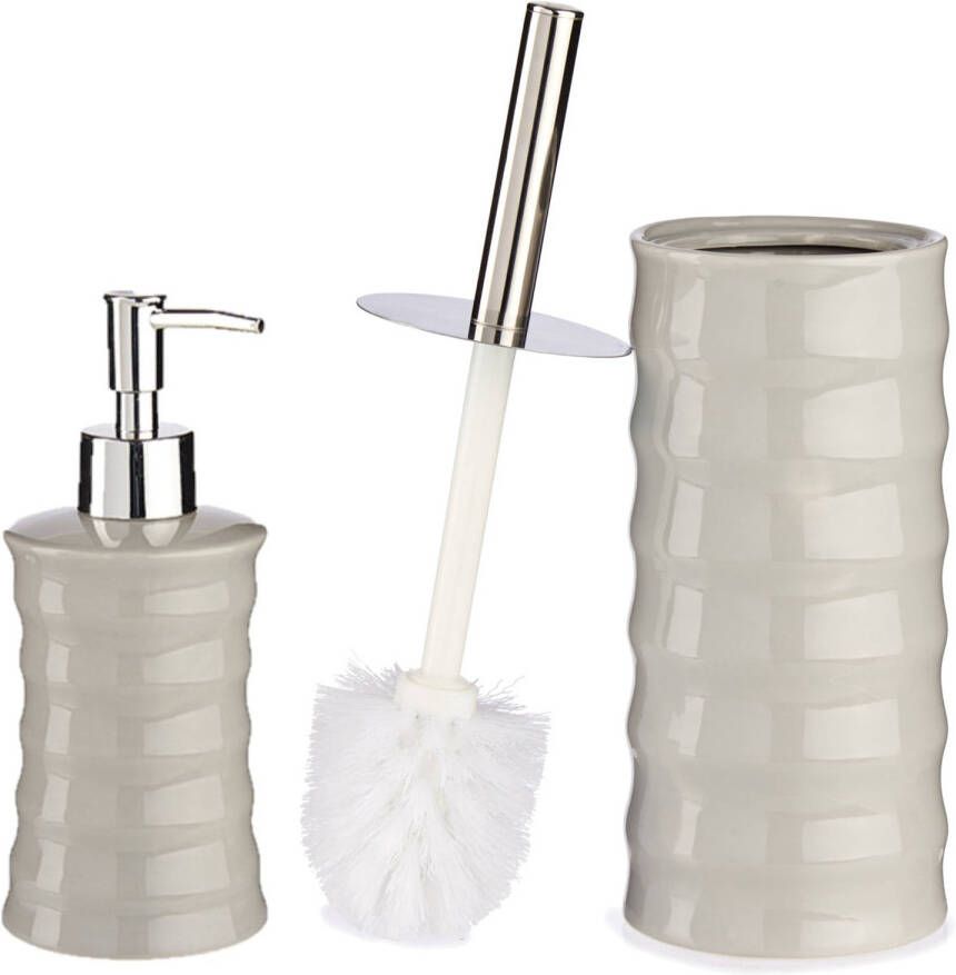 Merkloos Badkamer accessoires set 2-delig lichtgrijs van keramiek Badkameraccessoireset