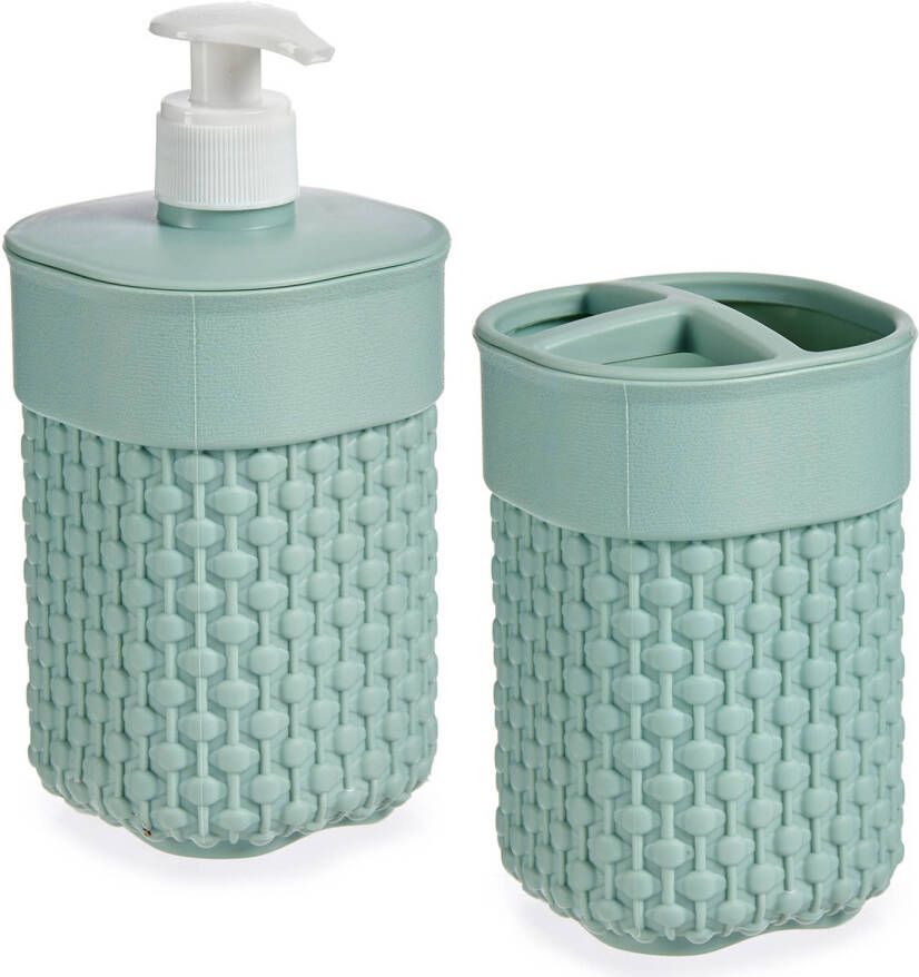 Merkloos Badkamer accessoires set 2-delig pastel mintgroen van kunststof Badkameraccessoireset