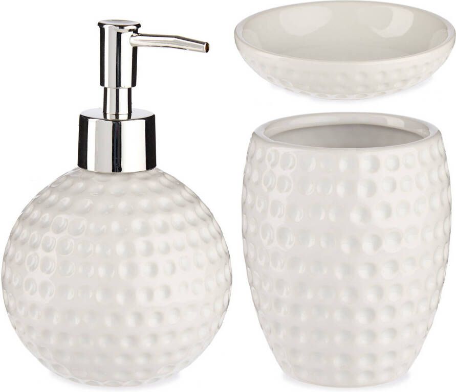 Merkloos Badkamer accessoires set met stippen 3-delig wit van keramiek Badkameraccessoireset