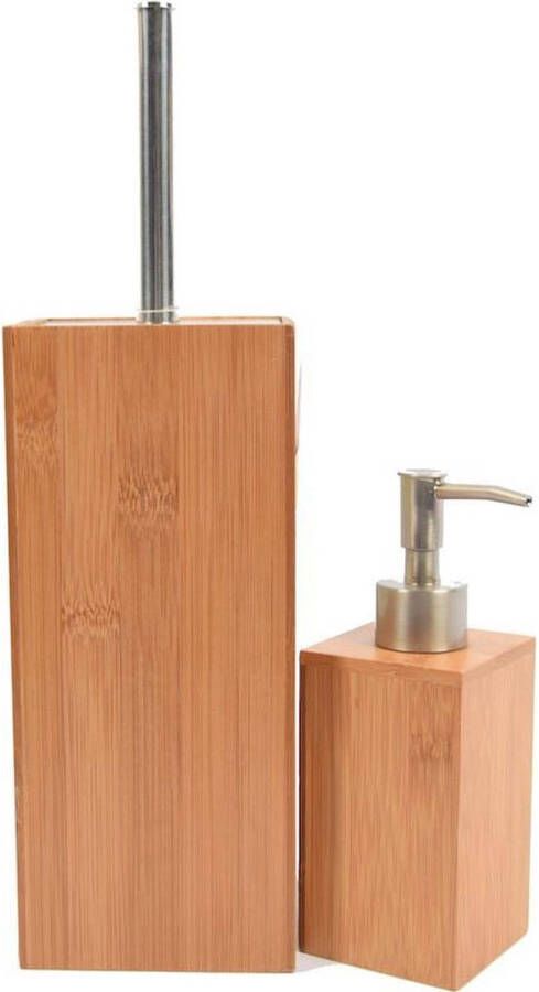 Merkloos Bamboe toiletborstel met zeepdispenser