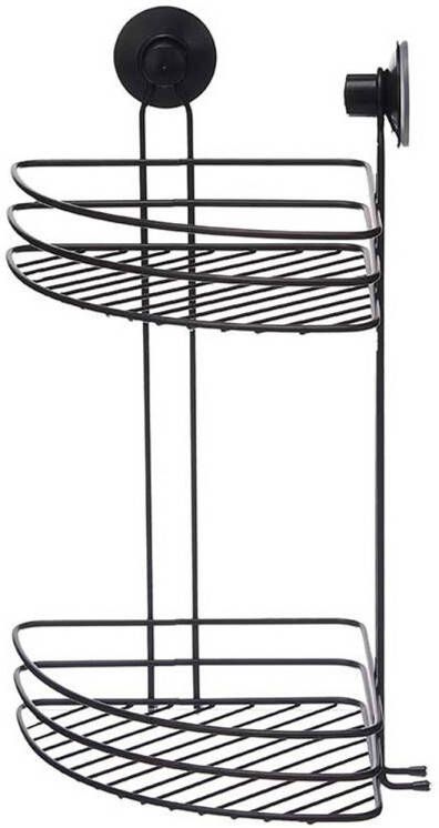 Merkloos Berilo hoek doucherekje badkamerrekje 2-laags zwart B19 x L26 x H39 cm rvs draad metaal Douche- en badrekjes