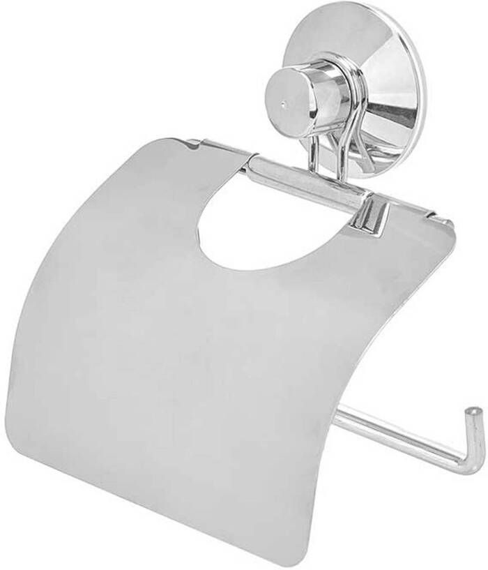 Merkloos Berilo Toiletrol houder voor de wand RVS 13 cm zilver voor 1 rol met ophang zuignap Toiletrolhouders