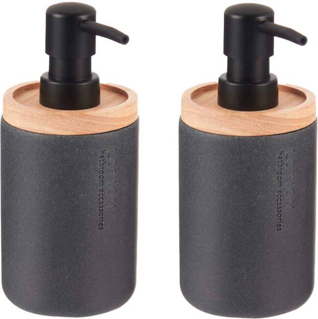 Merkloos Berilo zeeppompje dispenser Lotions 2x mat zwart polyresin 18 x 8 cm 300 ml Zeeppompjes