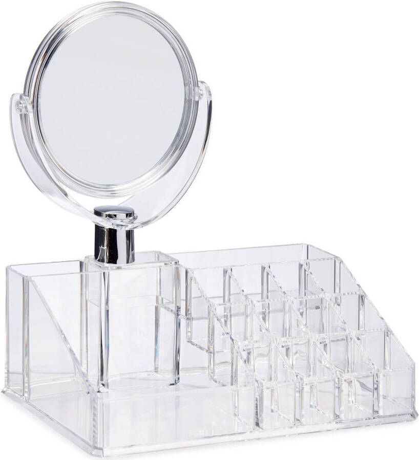 Merkloos Make-up organizer opberger 16-vaks met spiegel 22 x 12 cm van kunststof Make-up dozen