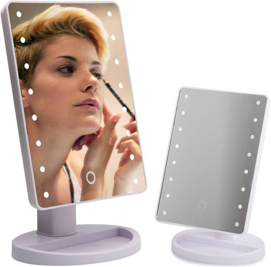 Merkloos Make-up Spiegel met LED verlichting Ringen Bakje 16 Lichtpunten