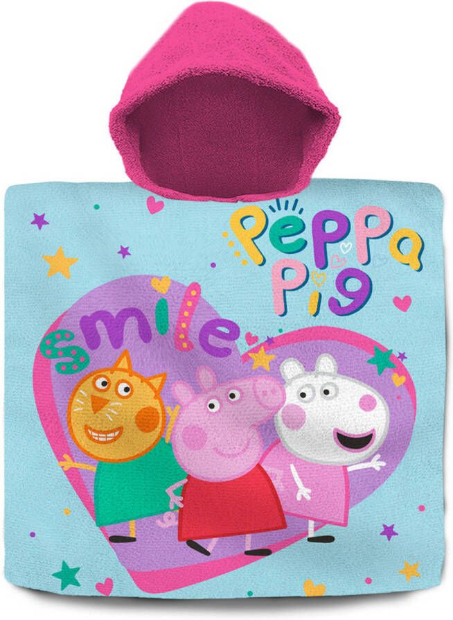 Merkloos Peppa Pig bad cape poncho 60 x 120 cm katoen voor kinderen Badcapes