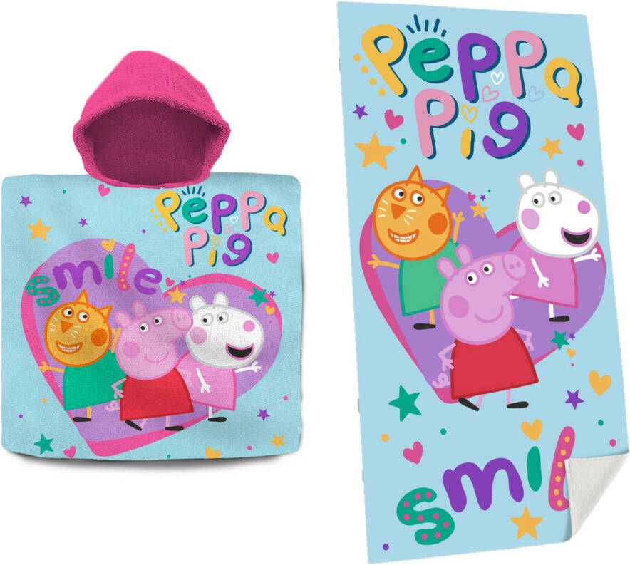 Merkloos Peppa Pig Set bad cape poncho en strand badlaken voor kinderen Badcapes