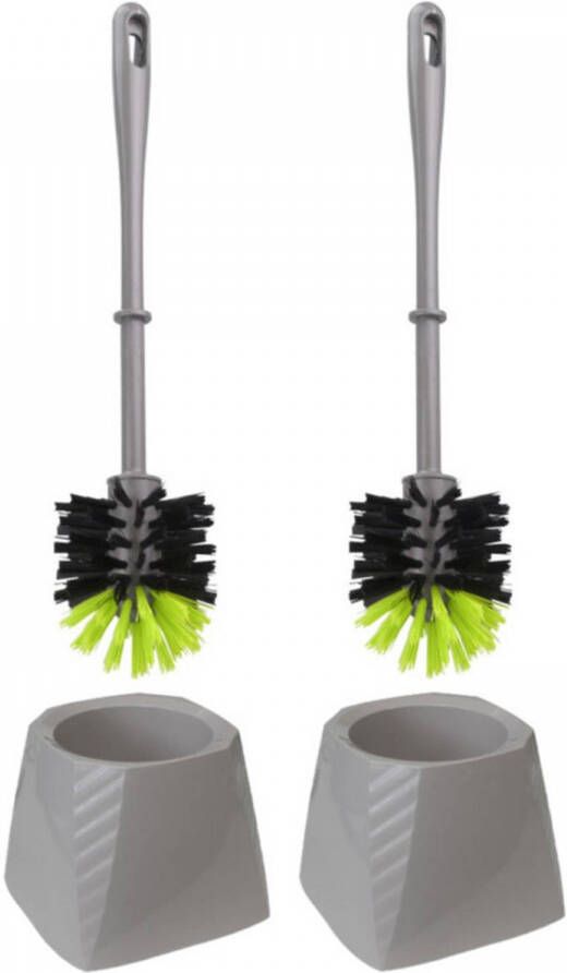 Merkloos Set van 2x stuks kunststof wc-borstels toiletborstels met houders grijs groen 37.5 cm Toiletborstels