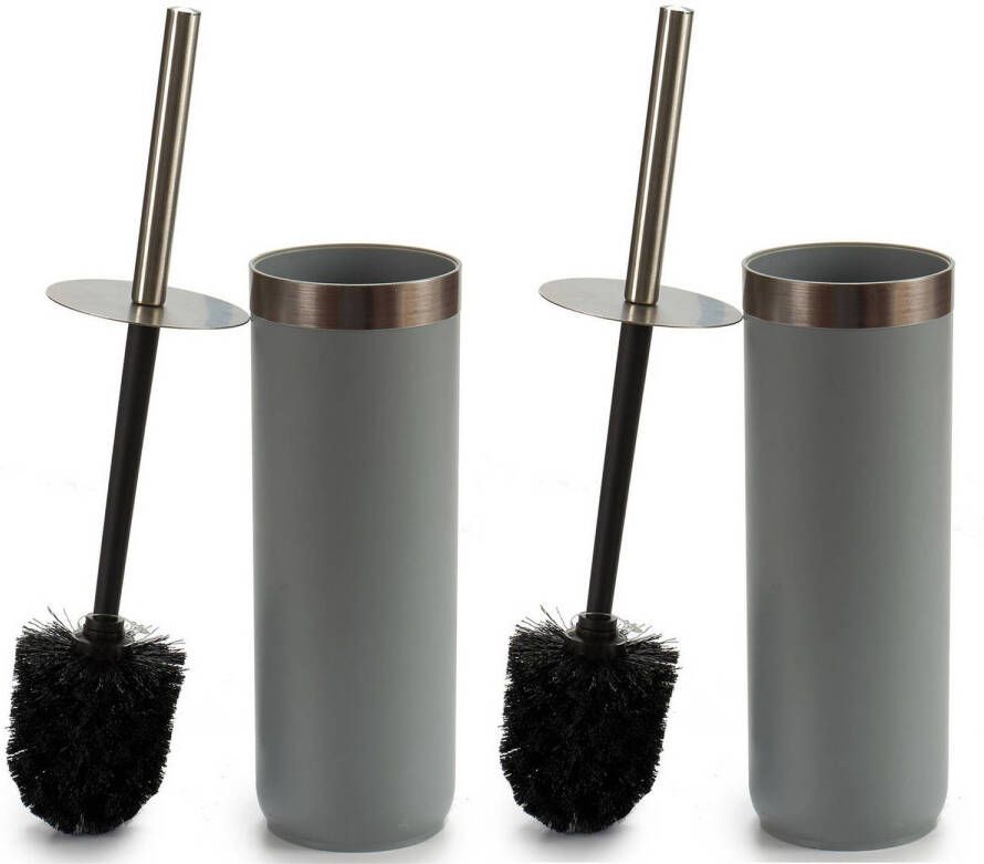 Merkloos Set van 2x stuks toiletborstel wc-borstel grijs kunststof 38 5 cm Toiletborstels