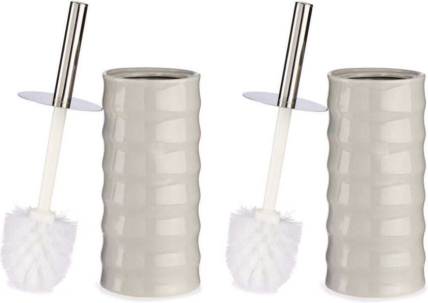 Merkloos Set van 2x stuks toiletborstel wc-borstel kiezelgrijs gestreept keramiek 31 cm Toiletborstels