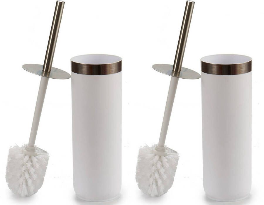 Merkloos Set van 2x stuks toiletborstel wc-borstel wit kunststof 38 5 cm Toiletborstels