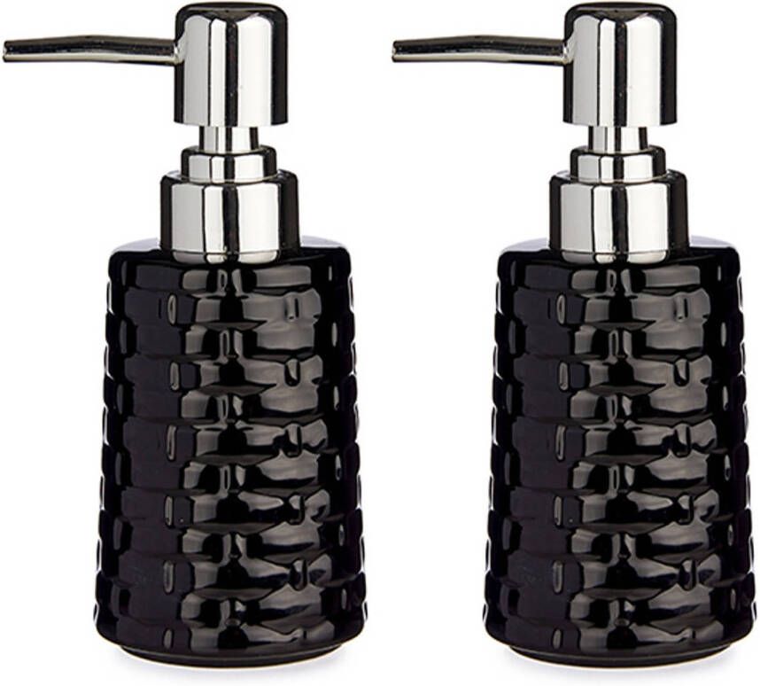 Merkloos Set van 2x stuks zeeppompje dispenser keramiek zwart zilver 150 ml en 8 5 x 6 5 x 14 5 cm Zeeppompjes