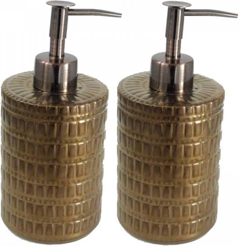 Luxury houseware Set van 2x stuks zeeppompjes zeepdispensers brons keramiek 20 cm Zeeppompjes