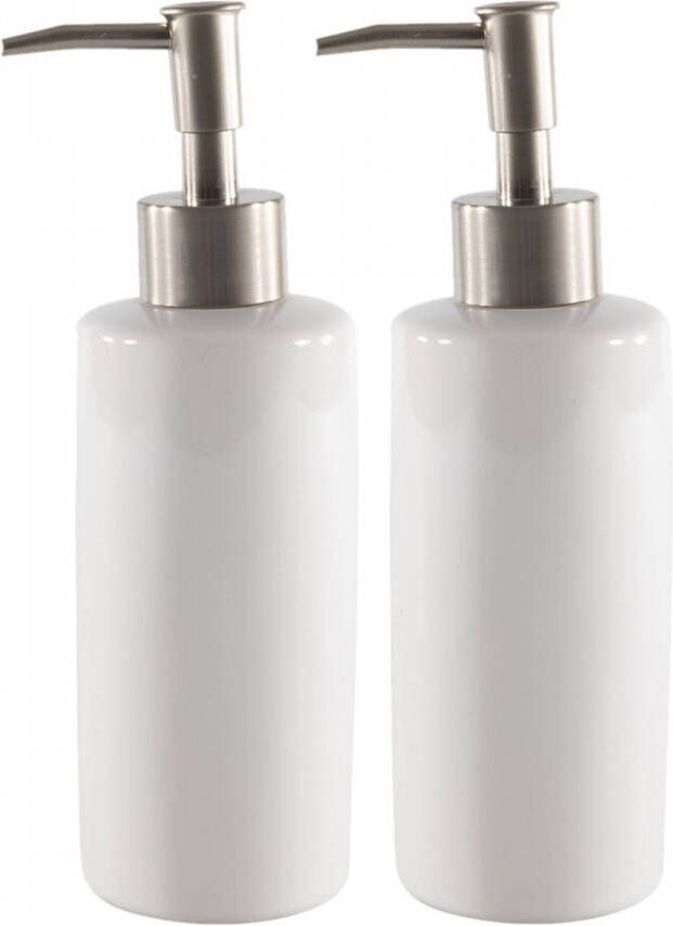 Luxury houseware Set van 2x stuks zeeppompjes zeepdispensers wit keramiek 20 cm Zeeppompjes