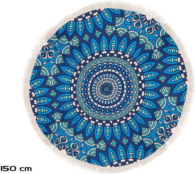 Merkloos Luxe Blauw Strandlaken Voor Volwassenen Zomerhanddoek Van Katoen-polyester Mix 150X150 cm