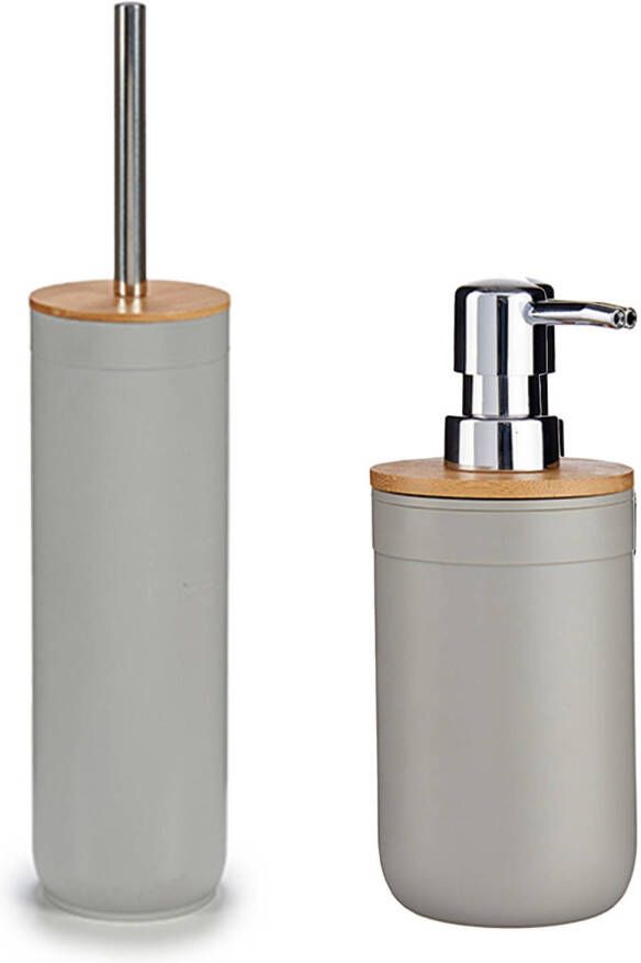 Merkloos Toilet spullen set Toiletborstel met zeeppompje kunststof lichtgrijs Badkameraccessoireset