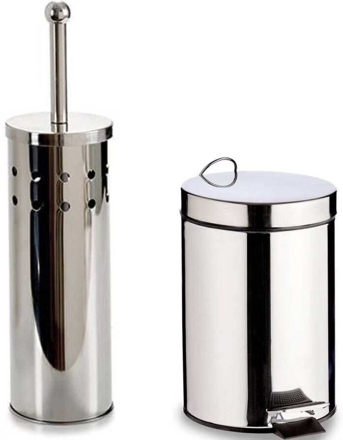 Merkloos Toiletborstel houder zilver rvs 38 cm met pedaalemmer 5 liter Badkameraccessoireset
