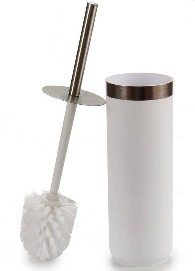 Merkloos WC- toiletborstel en houder 38 cm met zeeppompje 350 ml wit zilver Badkameraccessoireset