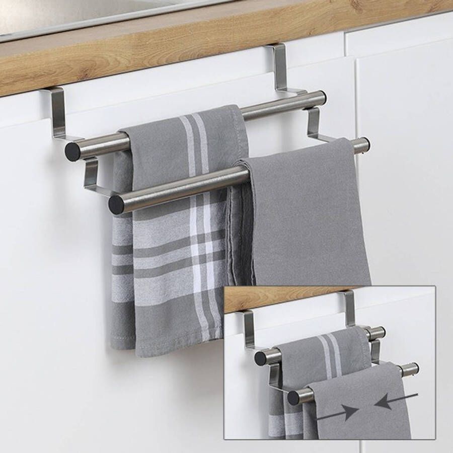 Merkloos Verstelbaar theedoek handdoek deurrek zilver rvs 40 cm Handdoekrekken