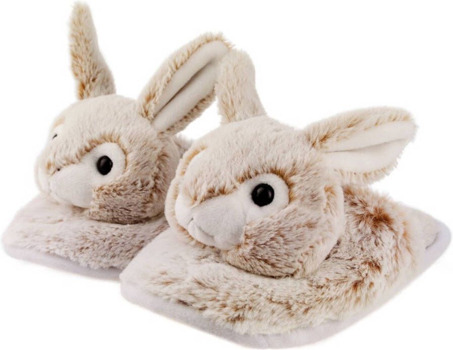 Merkloos Warme dieren slofjes pantoffeltjes konijn haas bruin wit voor jongens meisjes kinderen 32-35 sloffen kinderen