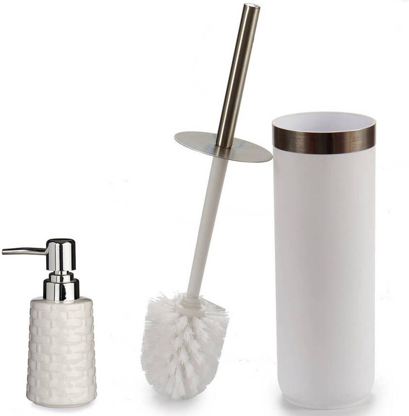 Merkloos WC- toiletborstel en houder 38 cm met zeeppompje 150 ml wit zilver Badkameraccessoireset