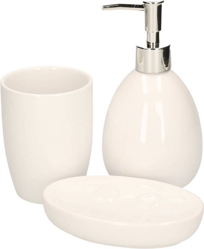 Merkloos Witte badkamer toilet accessoires set 3-delig van dolomiet Badkameraccessoireset
