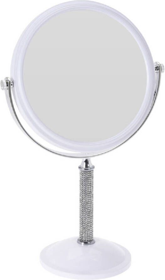 Merkloos Witte make-up spiegel met strass steentjes rond vergrotend 17 5 x 33 cm Make-up spiegeltjes