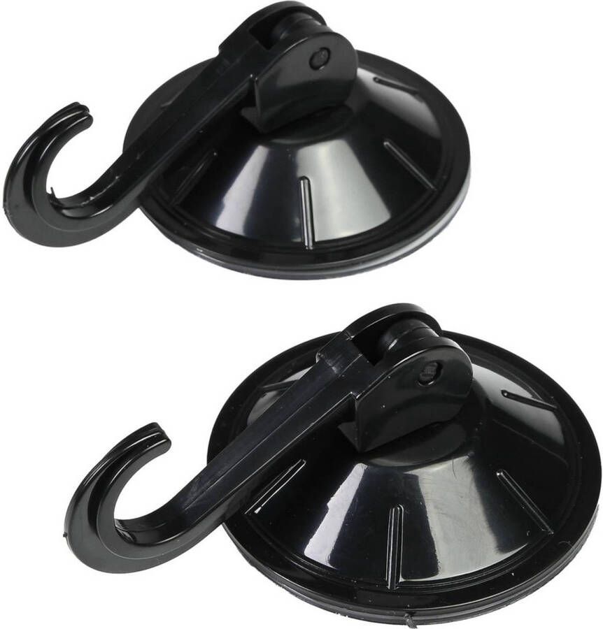 Merkloos 2x zwart zuignaphaken met hevel voor badkamer en keuken Zuignap met Haak Set Kunststof Ø 55 mm