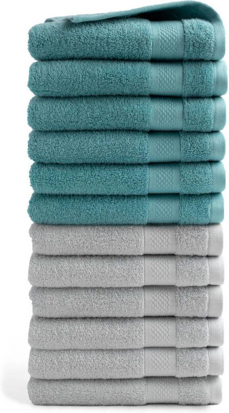 DoubleDry Handdoek Hotel Collectie 12 stuks 50x100 6x denim blauw & 6x licht grijs