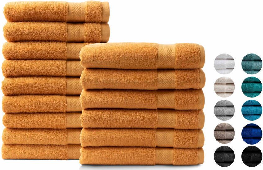 DoubleDry Handdoeken 15 delig combiset Hotel Collectie 100% katoen okergeel