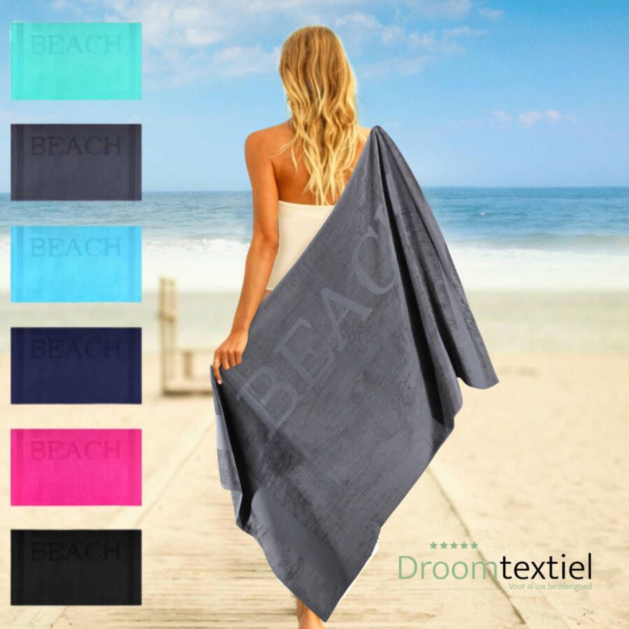 Droomtextiel Beach Strandlaken xxl 100x200 cm Antraciet Grijs 100% Zacht Katoen Sterke Kwaliteit