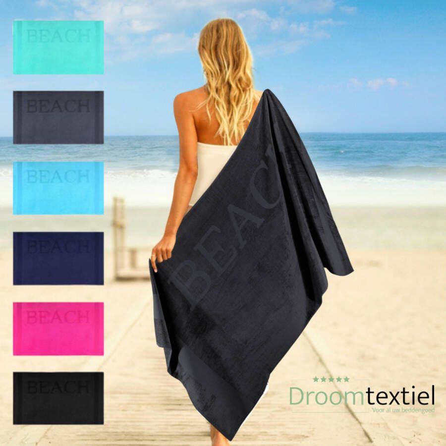 Droomtextiel Beach Strandlaken xxl 100x200 cm Zwart 100% Zacht Katoen Sterke Kwaliteit