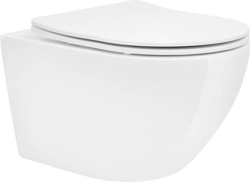 LuxeBath Spoelrandloze wand Hangtoilet in keramiek Zacht-Sluiten-Wit