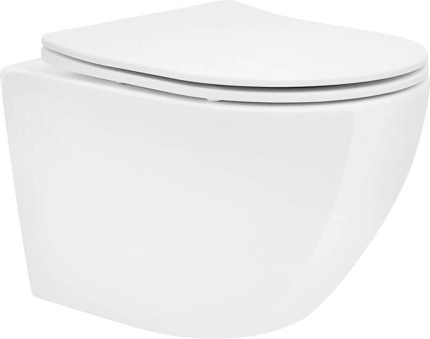 LuxeBath Randloze wandcloset kort 49 cm Wit Tornado spoeling met soft-close toiletzitting