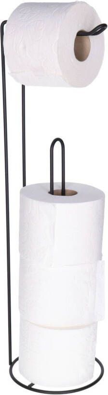 Excellent Houseware Toiletrolhouder staand 15 x 54 cm zwart metaal wc rolhouder Toiletrolhouders