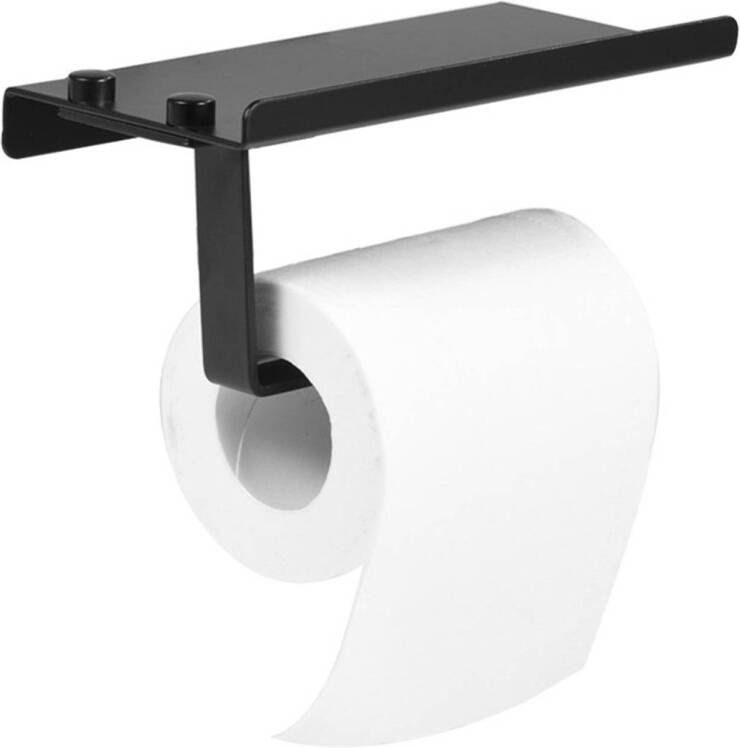 FLOKOO Toiletrolhouder met smartphone plankje Zwart WC rolhouder