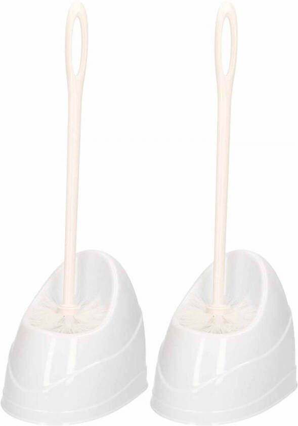 Forte Plastics 2x Witte toiletborstels wc-borstels met houder kunststof 45 cm Toiletborstels