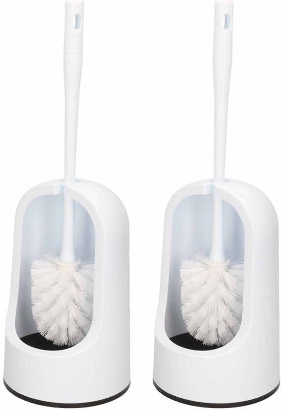 Forte Plastics 2x Toiletborstels wc-borstels met houder wit kunststof 40 cm Toiletborstels