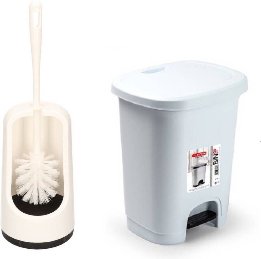 Forte Plastics Plasticforte Toilet accessoires set WC-borstel pedaalemmer 8L wit Toiletaccessoireset