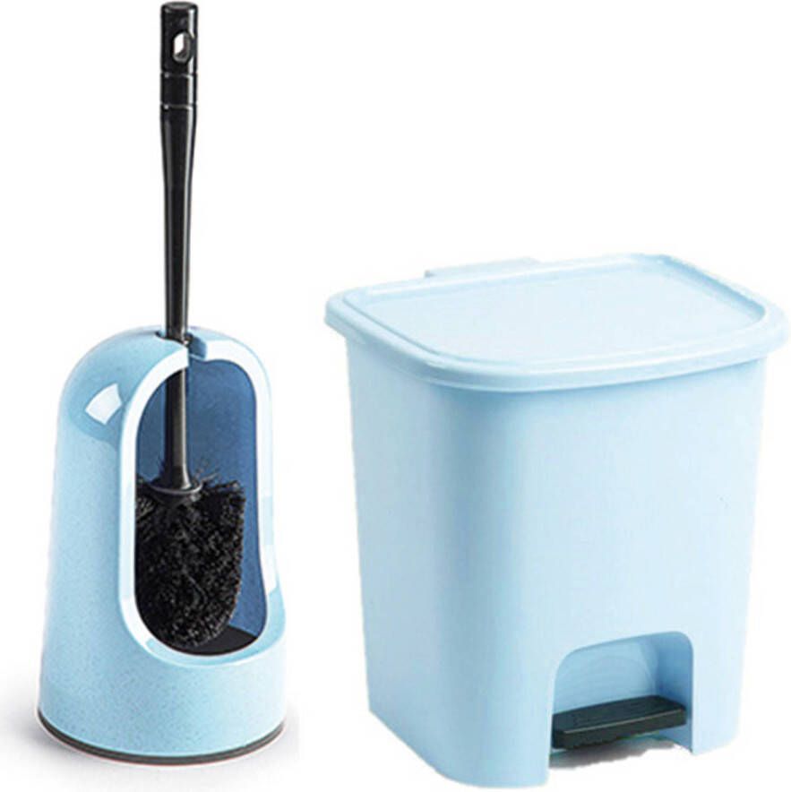 Forte Plastics WC- toiletborstel en houder lichtblauw met kleine pedaalemmer 7.5L Badkameraccessoireset