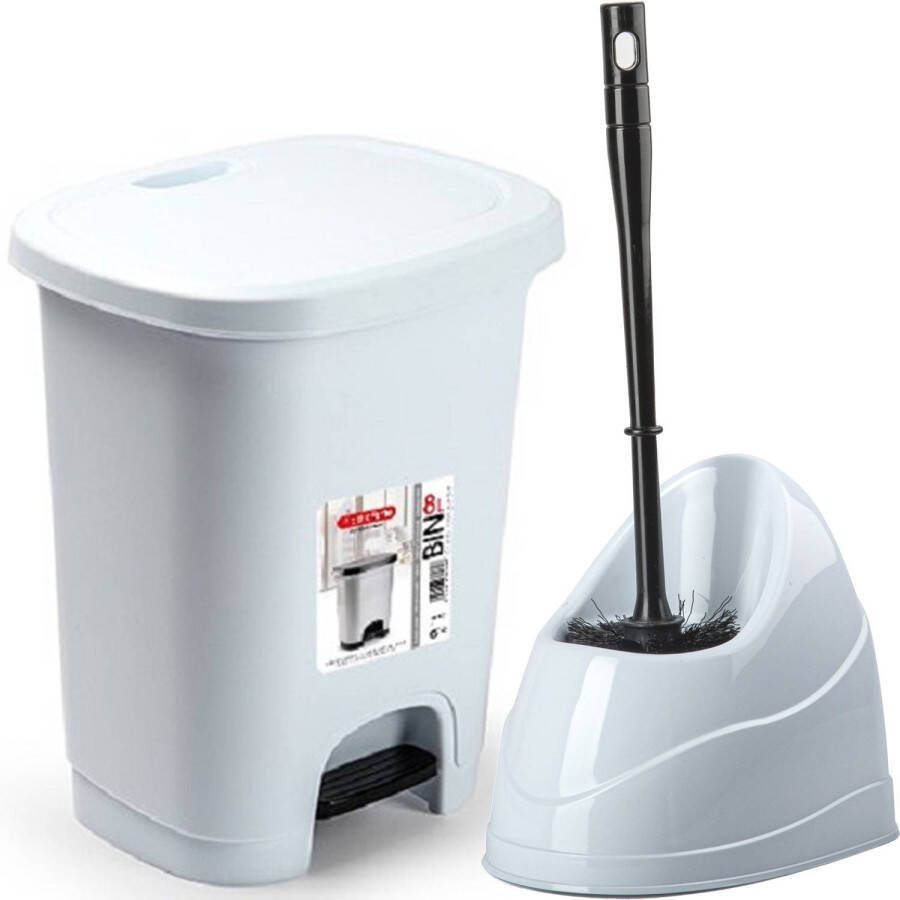 Forte Plastics WC- toiletborstel en houder wit met kleine pedaalemmer 8 liter Badkameraccessoireset