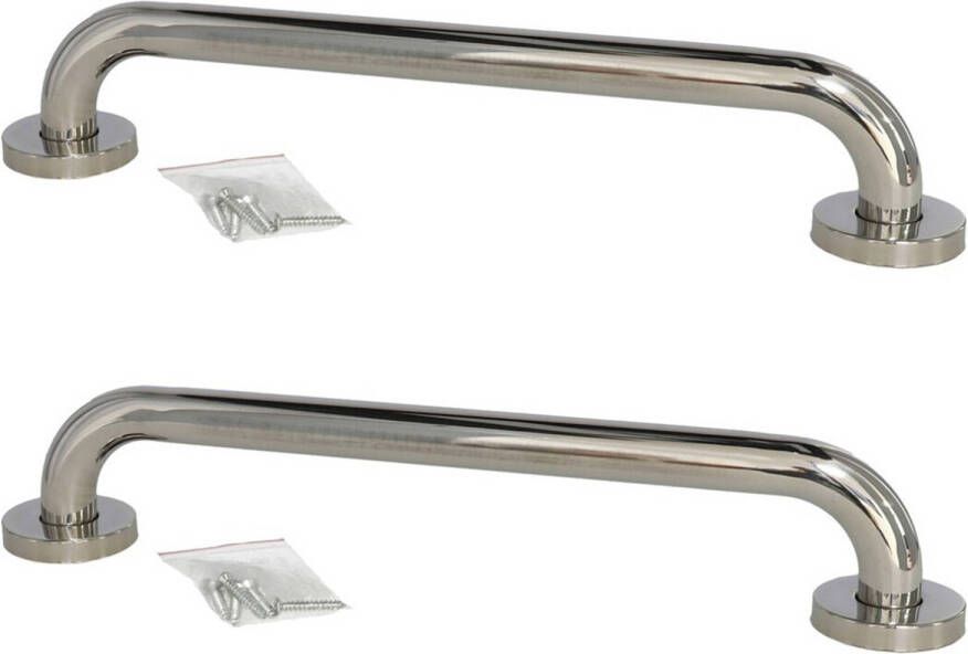 Gerimport 2x stuks badkamer douche wand handgreep rvs metaal zilver 42 cm Badkameraccessoireset