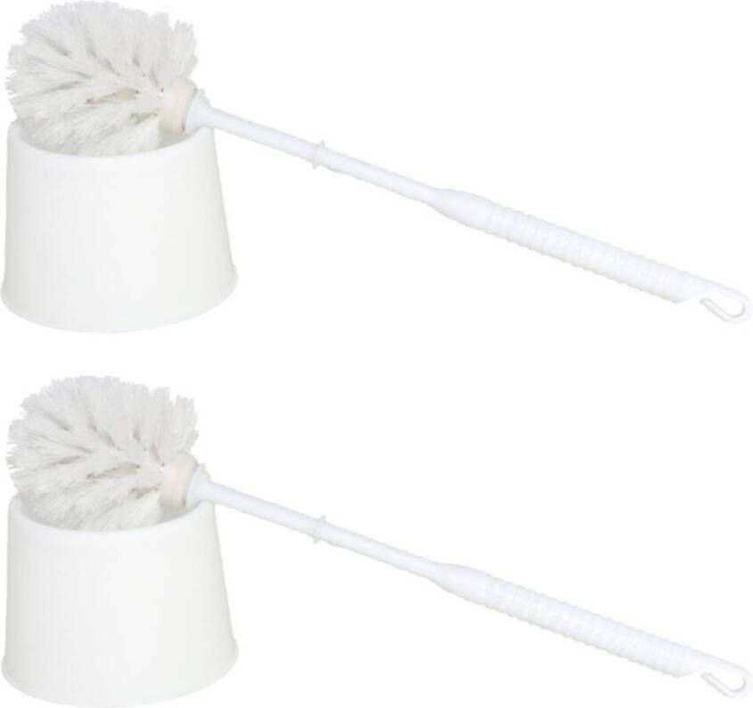 Gerimport 2x stuks voordelige wc toiletborstels en houders wit 33 cm van kunststof Toiletborstels